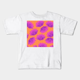 Hong Kong Lotus Bright Orange with Pink - Summer Flowers Pattern Kids T-Shirt